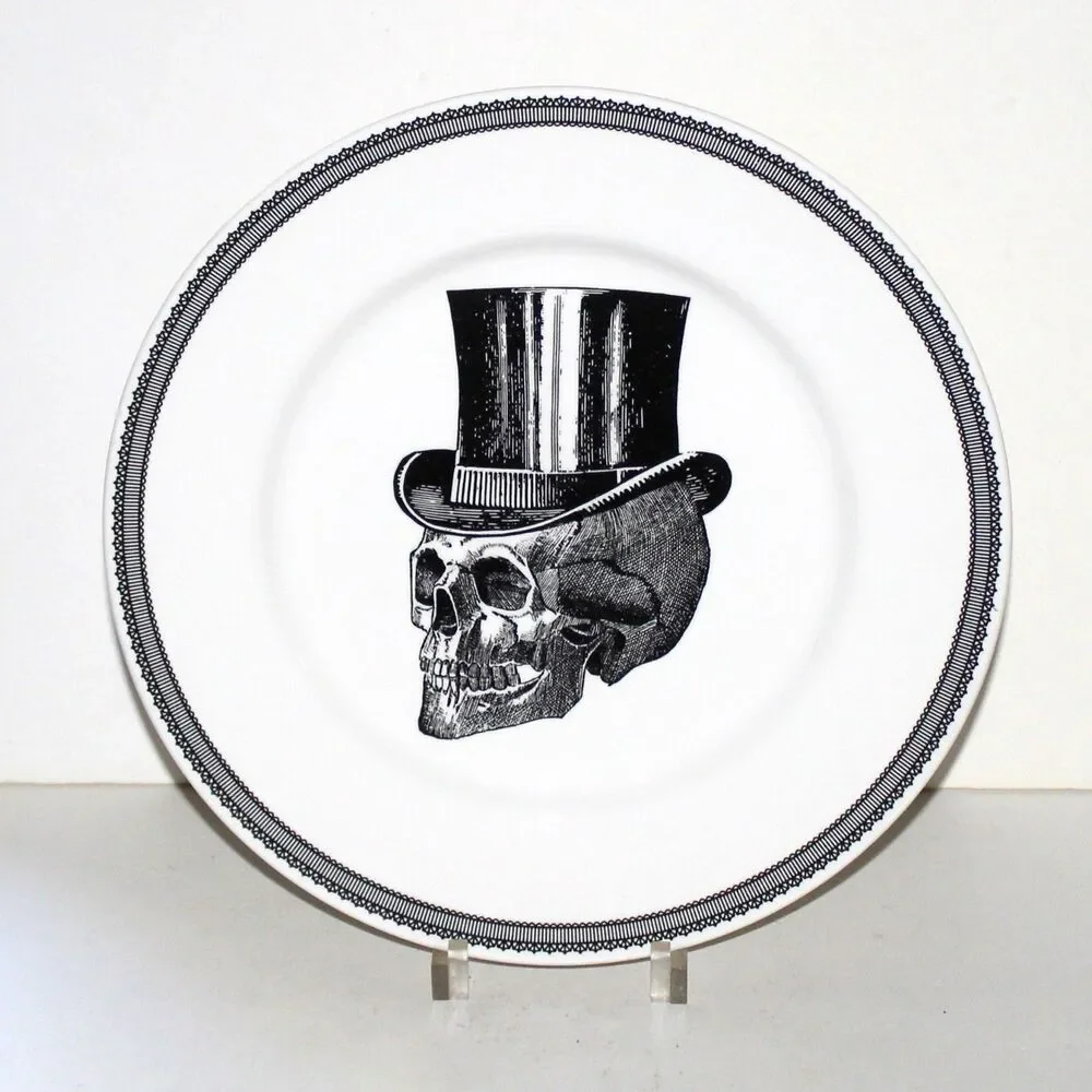 Victorian English Pottery Dinner Plate Edward Challinor Skull Halloween ceramic